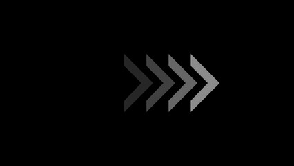 Four grey chevron arrows pointing right on black background direction forward