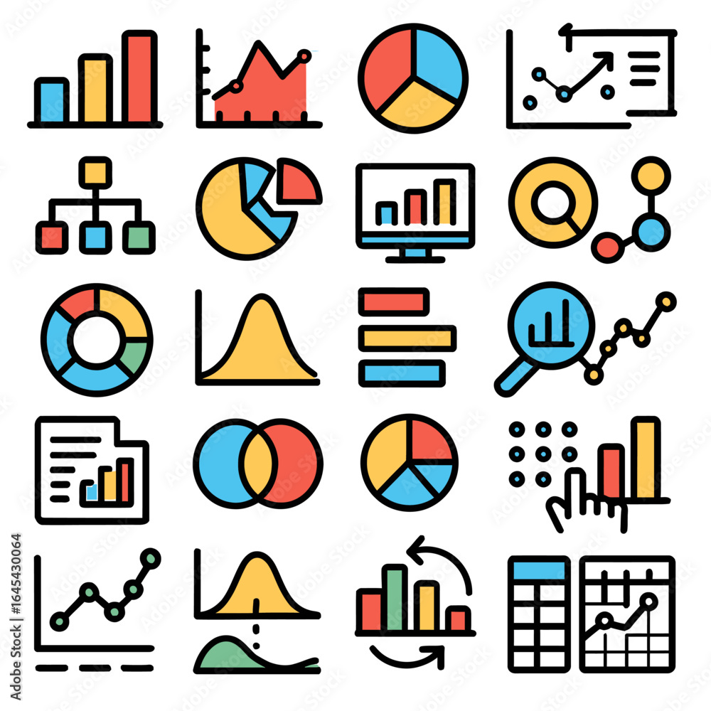 Poster data icons display charts showing business analysis visually