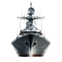 Naklejka premium Modern Warship Powerful Navy Vessel Front View, isolated on a transparent background