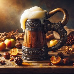 A Viking mead horn overflowing with enchanted honey foam