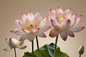 Pink and white lotus flowers with green leaves image