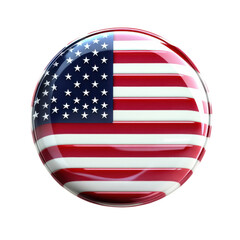 US flag glossy button American patriotism symbol, isolated on a transparent background