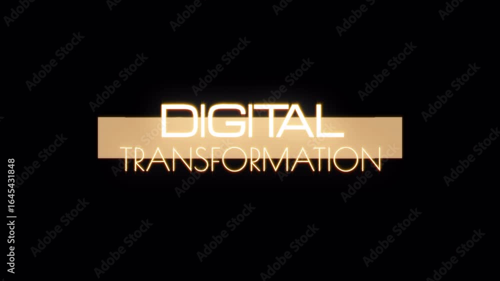 Poster animation text of digital transformation glow gold glitch text effect cinematic title on black abstr