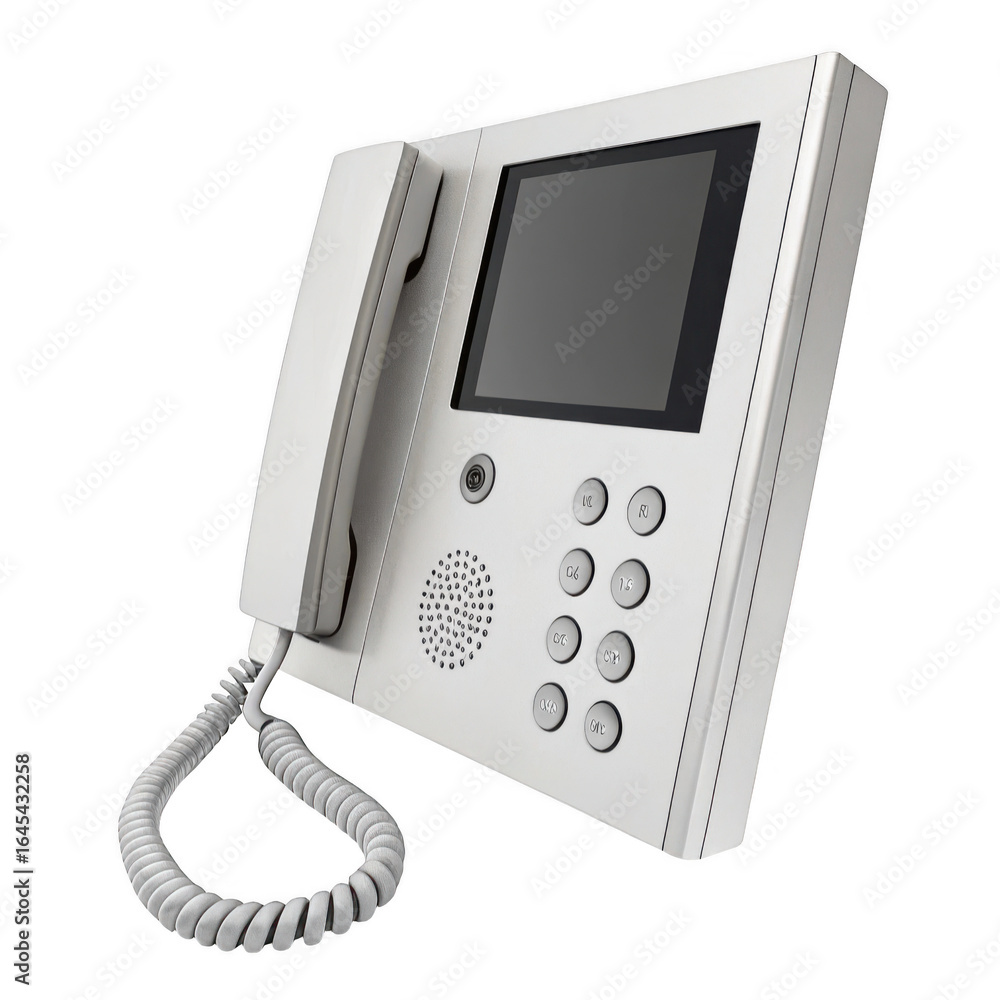 Aufkleber modern white intercom system with handset and digital screen isolated on transparent background