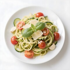 Fresh Zucchini Spaghetti with Cherry Tomatoes, Basil, and Parmesan