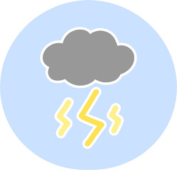 Flat Minimal Thunderstorm Weather Icon with Lightning in Pastel Style for Forecast and App Design