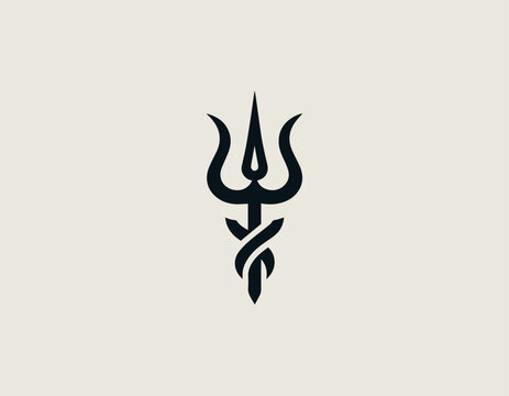 black trident logo on cream background clip art preview