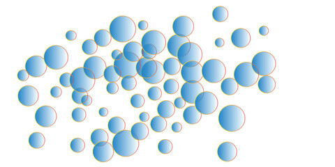 Abstract floating bubbles gradient blue and overlapping red circle outlines over white background with copy space artistic digital illustration