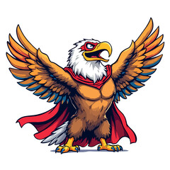 Vsai powerful superhero eagle wearing red cape and mask spreading wings