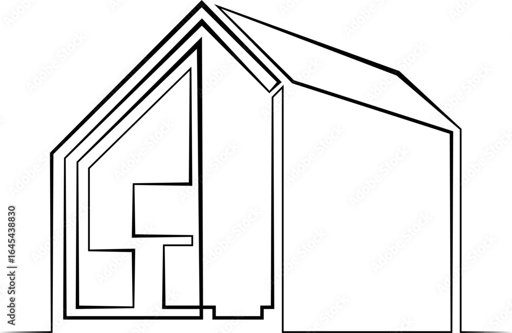 Aufkleber continuous single line drawing of modern minimalist design house. linear design. abstract house symb
