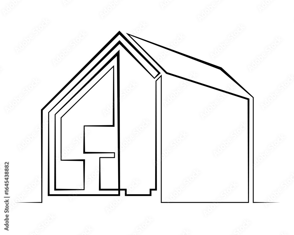 Aufkleber continuous single line drawing of modern minimalist design house. linear design. abstract house symb