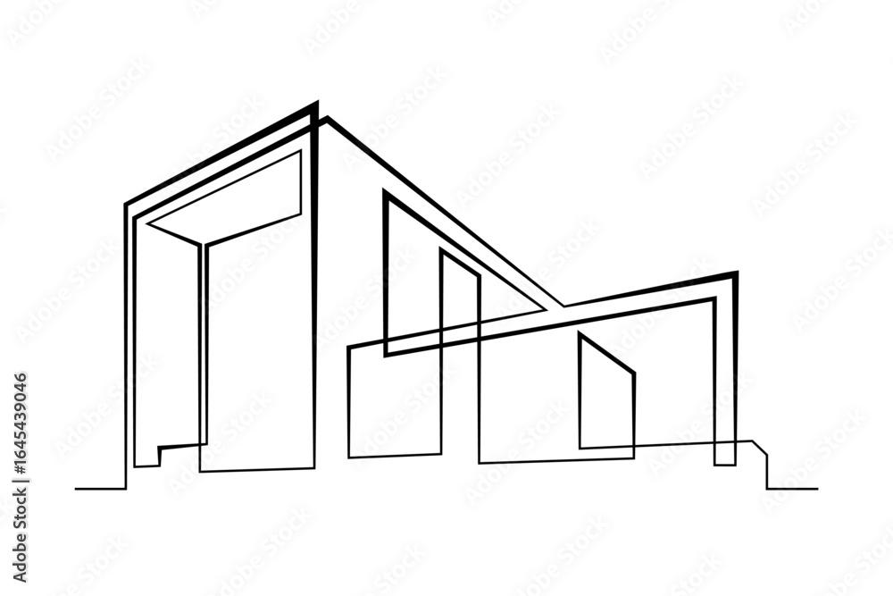 Poster continuous single line drawing of modern minimalist design house. linear design. abstract house symb