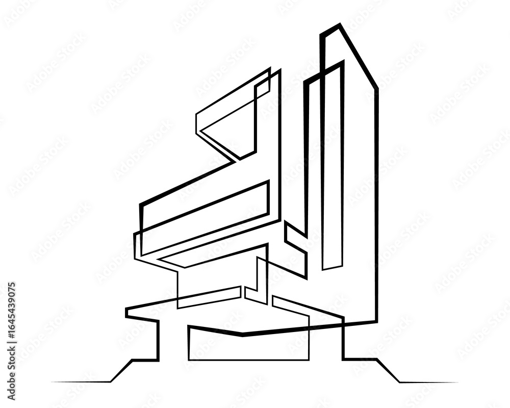 Poster continuous single line drawing of modern minimalist design house. linear design. abstract house symb