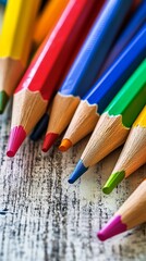 Fototapeta premium Close-up of colorful crayons on a wooden surface