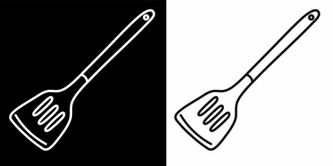 Slotted Spatula Line Icon – Kitchen Utensil Outline Vector