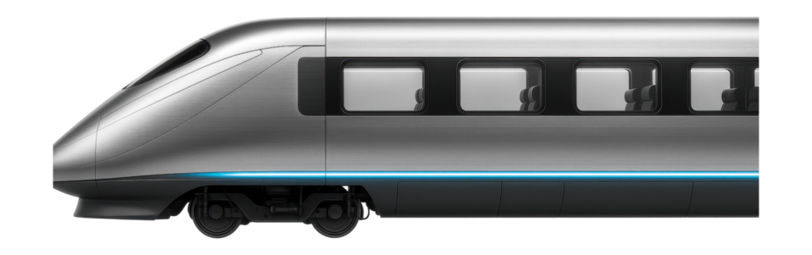 Express train car equipped with individual power outlets and LED lighting
