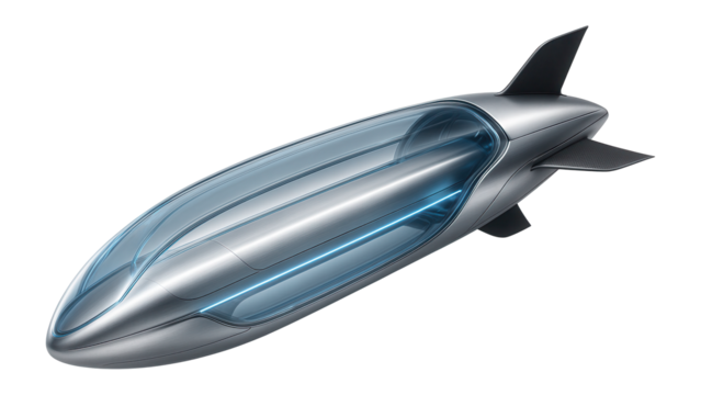 Futuristic airship with a transparent outer shell and internal lighting