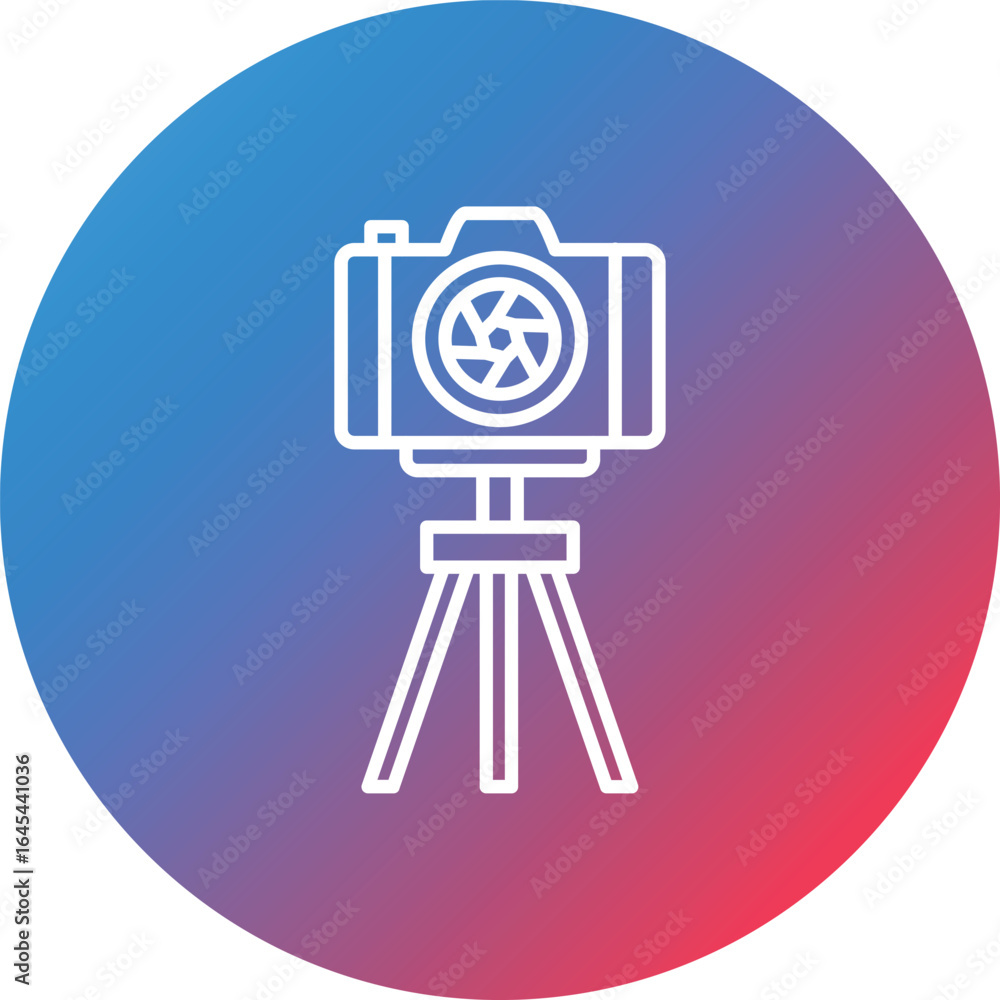 Poster tripod camera line gradient circle background icon