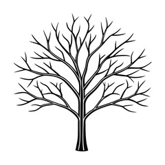 Detailed black and white illustration of a bare tree in winter