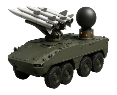 Armored personnel carrier adapted with anti-aircraft missile rack and targeting radar