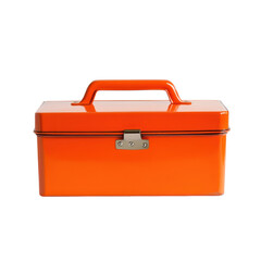 Bright Orange Metal Toolbox Storage Container, isolated on a transparent background