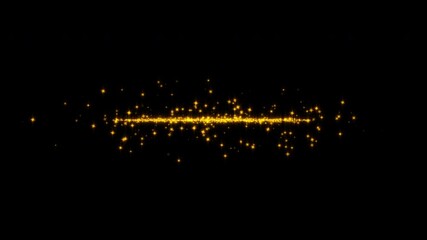 Abstract animation center glow gold particles sparkig star line on black background. 4K 3D chaotic motion of glow particles orange flying in the air - Powered by Adobe