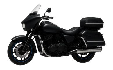 Police motorcycle equipped with a large front fairing and side crash guards