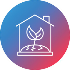 Green House Line Gradient Circle Background Icon