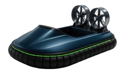 Amphibious hovercraft with skirted base and dual rear fans