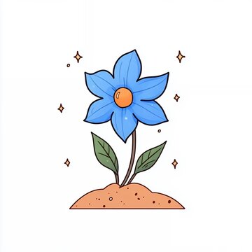 Blue Flower Sprouting From Dirt On White Background