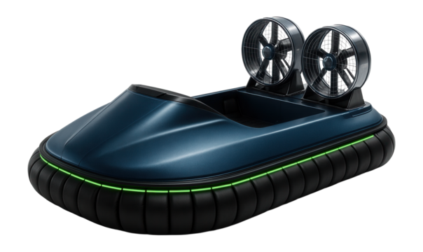 Amphibious hovercraft with skirted base and dual rear fans
