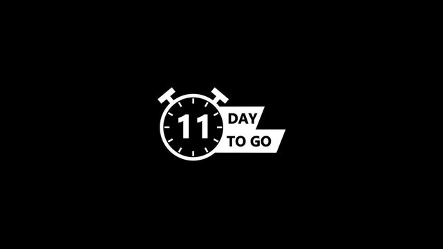 Animated of 11 day to go.11 days to go timer icon,To go sign,Count time sale. Sale banner.11 Days Left Icon. 11 Days To Go animated motion design.