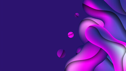 Abstract metallic liquid flow background. Banner design blue and purple organic shape. 3D form vector presentation layout