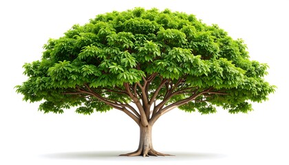 Lush green tree against white