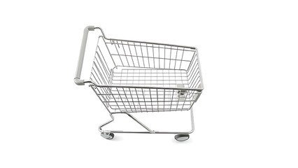 Minimalist metal shopping cart isolated on white, highlighting clean design and simplicity.