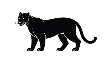 Black Panther Silhouette Illustration of Wild Jungle Animal, Strong Big Cat Icon Isolated on White Background, Powerful Predator Vector for Design and Decoration.