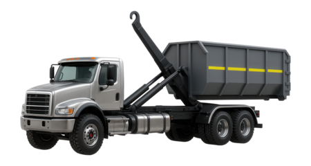 Hook-lift garbage truck with extendable arm and detachable container