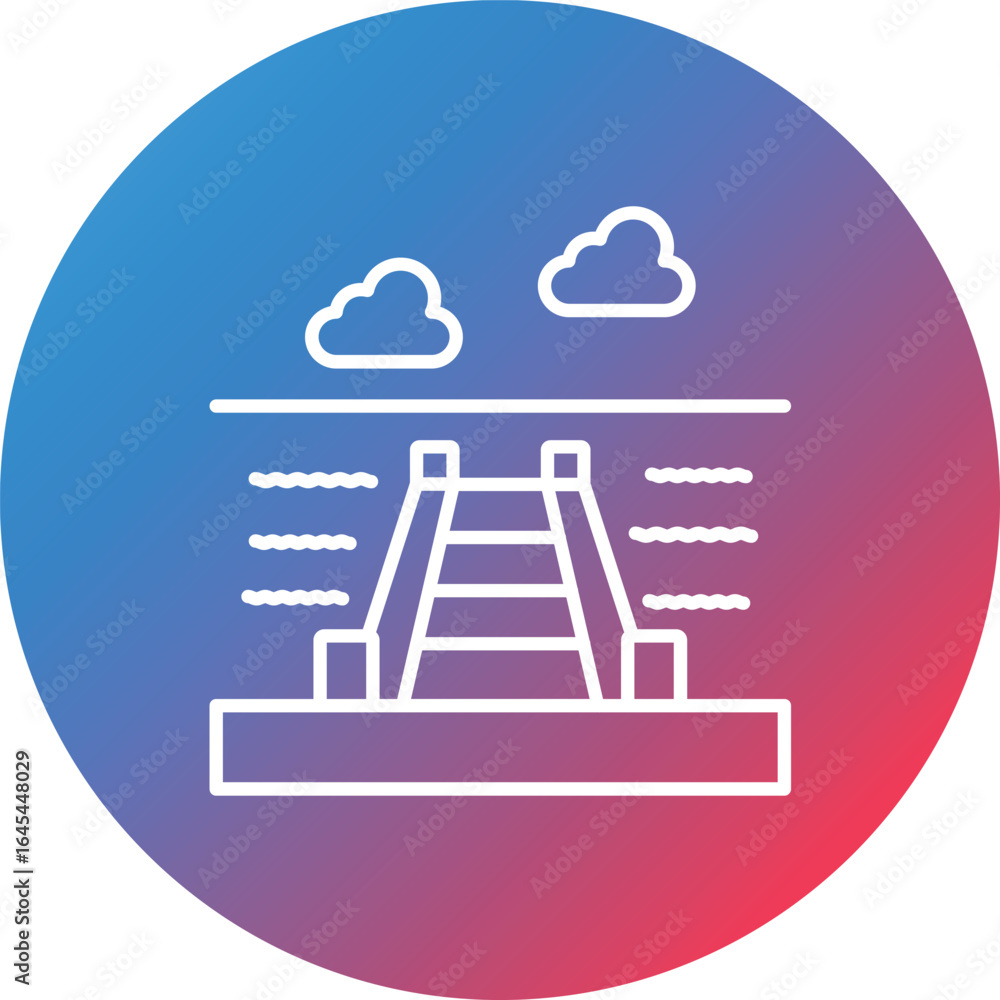 Poster dock landscape line gradient circle background icon