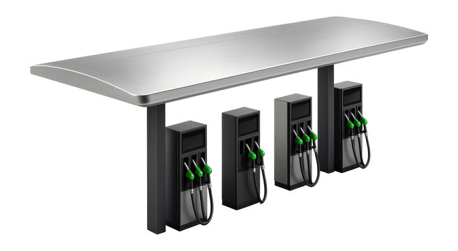 Fototapeta Self-service fuel island with multiple pump stations and canopy roof