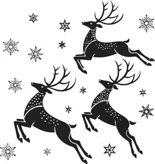 Vector holiday card design with a vintage silhouette of a reindeer and snowflakes on a Christmas winter background © more_love