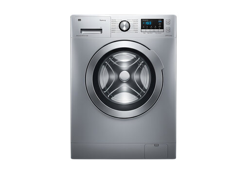 LG Front Load Washer: Stainless Steel Appliance isolated on transparent background