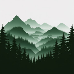 Fototapeta premium Scenic mountain landscape with pine forests, fog, and layered hills creating a beautiful nature background for travel and adventure