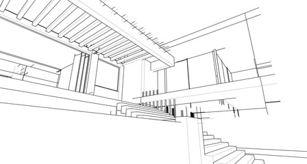 Architecturak sketch of a modern house. Vector 3d illustration