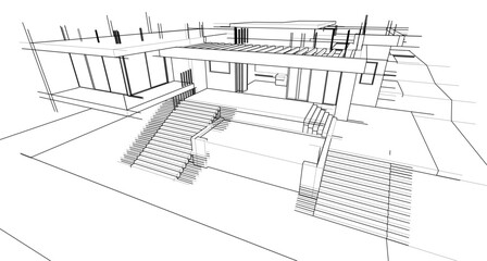 Architecturak sketch of a modern house. Vector 3d illustration
