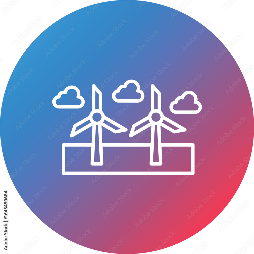 Poster windmill landscape line gradient circle background icon