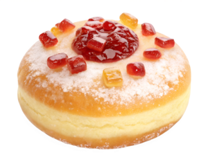 Delightful jelly-filled donut topped with colorful candies, perfect for a sweet treat anytime of the day Generative AI