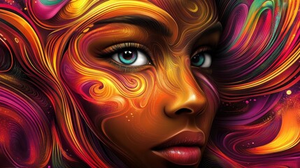 Fototapeta premium Abstract portrait of a woman, vibrant swirls of color, bold lines