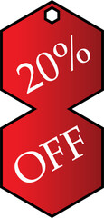 Modern Red Hexagon 20% OFF Discount Tag PNG – Promotional Sale Label, Special Offer Sign for Marketing and Retail Stores