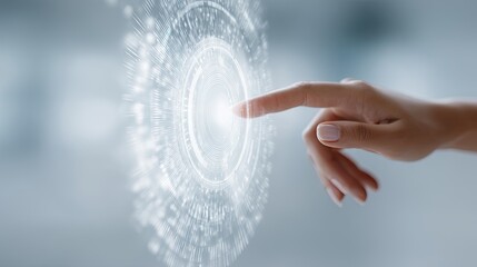 Hand Interacting with Glowing Digital Interface