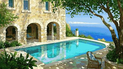 Wang River Bleed Ban Tak Akarn landscape isolated watercolor vector illustration svg